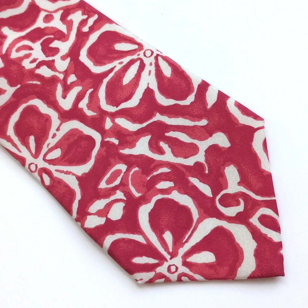 Vtg Polo Ralph Lauren Hawaiian Print Necktie Pink Tropical Floral Batik Silk USA